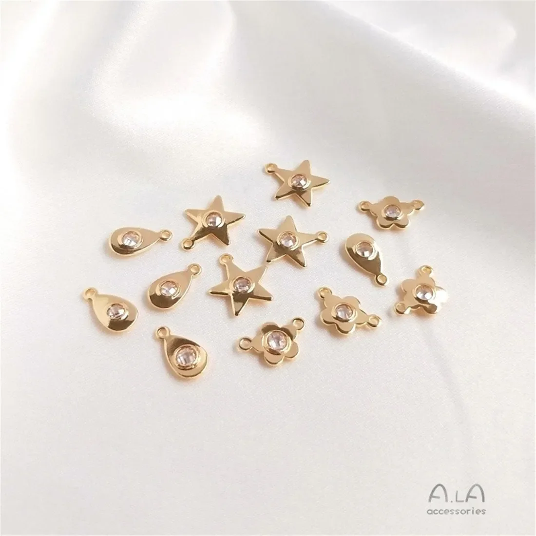 14 К позолоченный бриллиант пятиконечная звезда двойной кулон цветок грушевидной