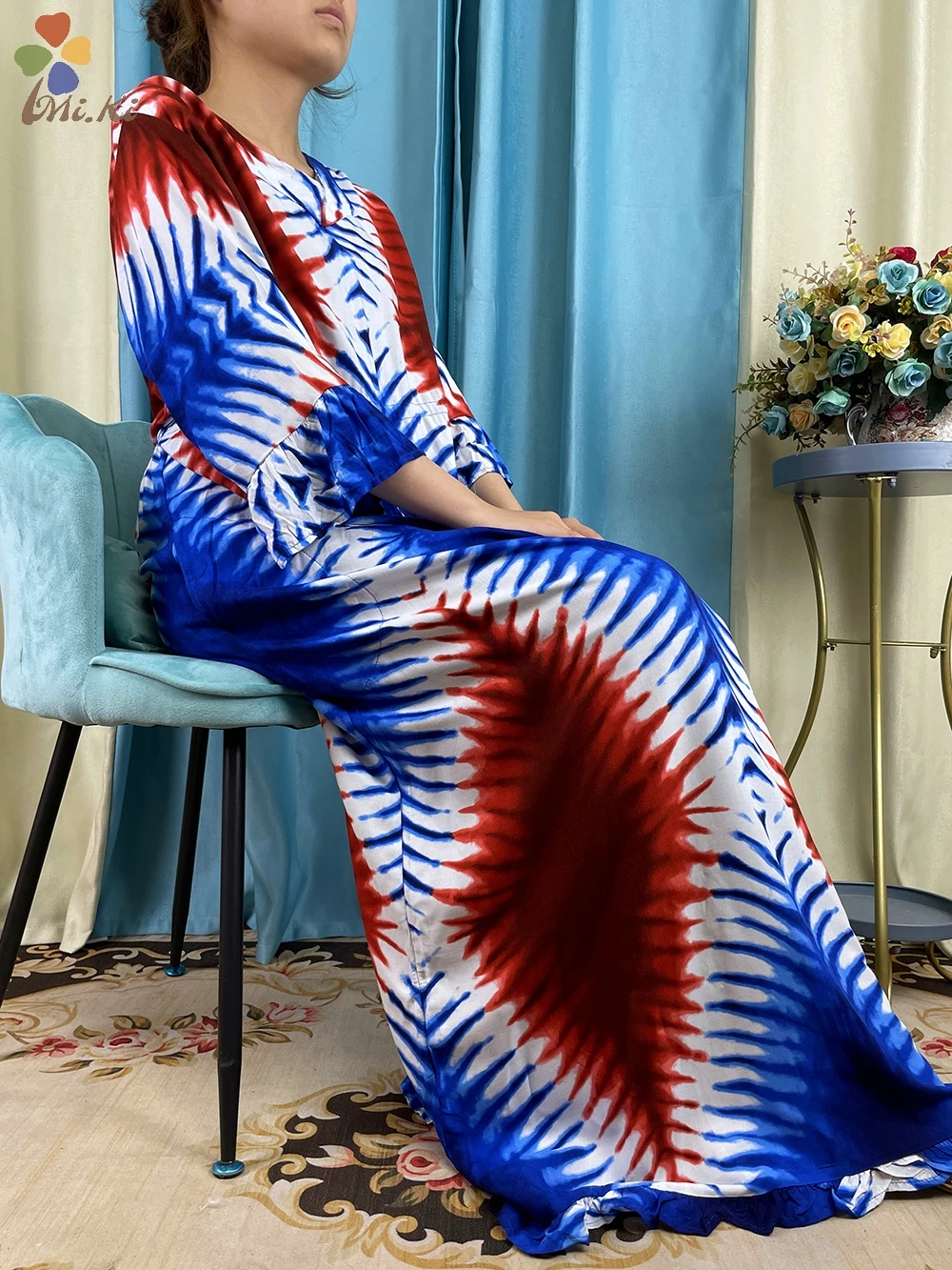 Muslim Abaya Dress New African Women Long Sleeve Belt Colorful Dashiki Cotton Floral Dress Paired with Scarf Casual Clothing