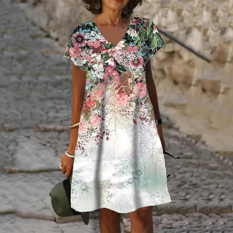

Женское винтажное платье до колен, с V-образным вырезом, полурукавом и цветочным принтом