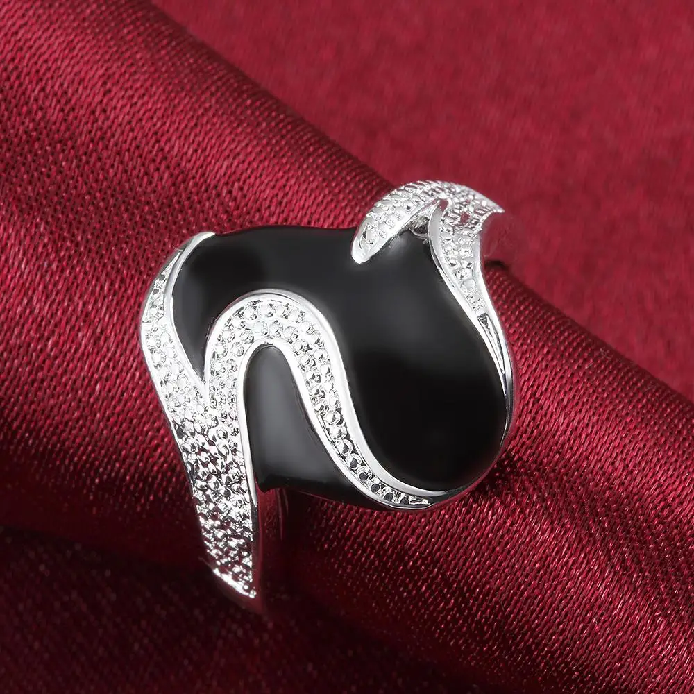 

Pretty fashion 925 Sterling Silver Wild Black oval Rings For Women men Charms Party wedding Jewelry Holiday gifts