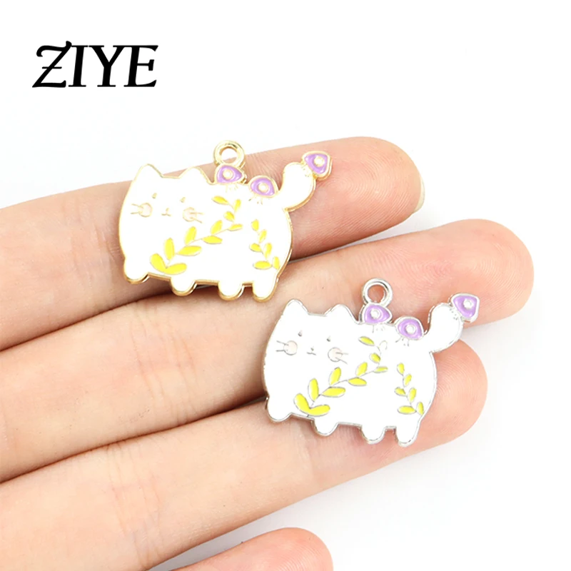 

10pcs Flower White Cat Enamel Charm for Jewelry Making Handmade DIY Kawaii Cartoon Pendant Necklace Earring Accessories Findings