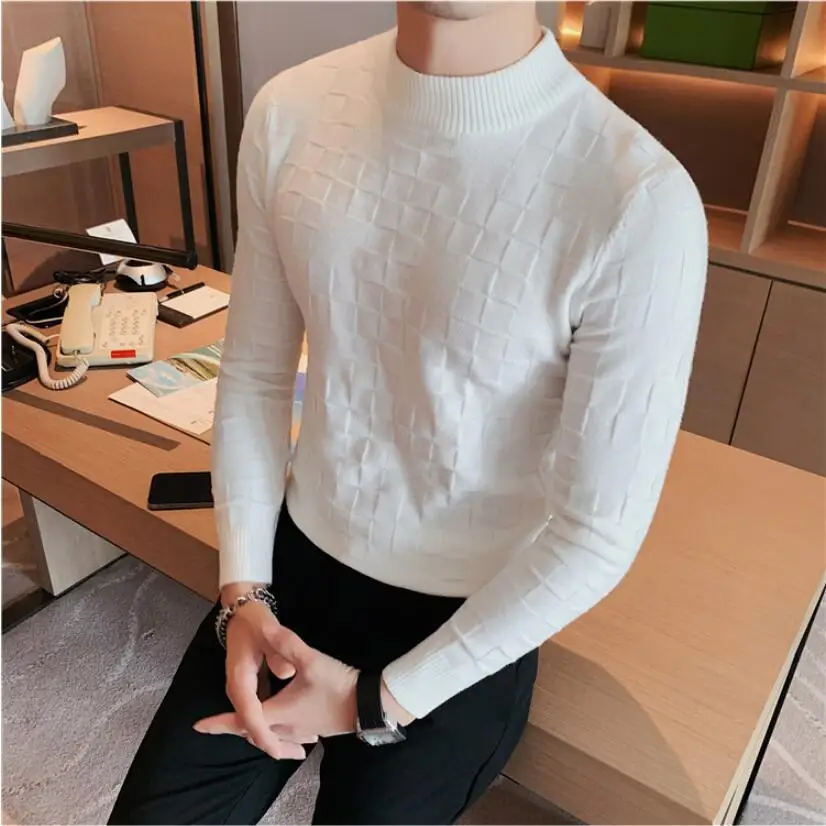 2022 Brand Clothing Autumn and Winter New Sweater Warm Fashion Plaid Pullover Round Neck Sweater Thickened Knitted Sweater S-3XL