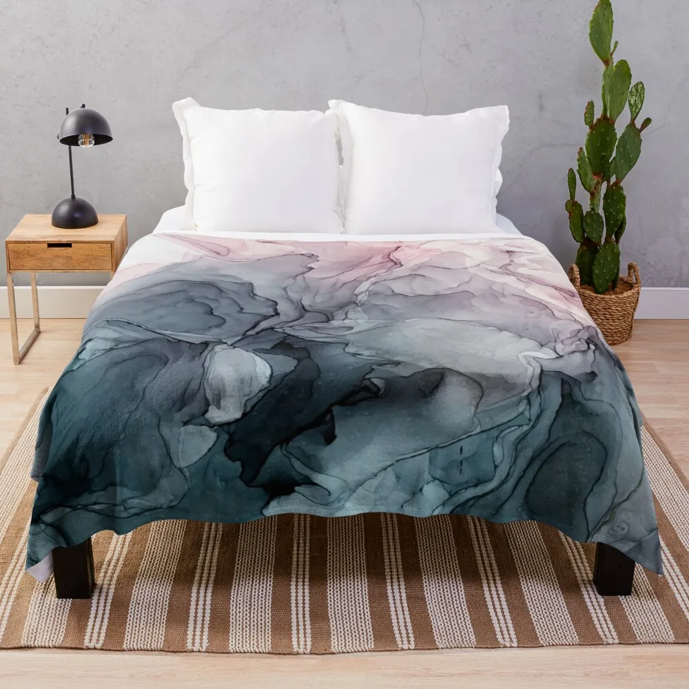 

Blush and Payne's Grey Flowing Abstract Painting Throw Blanket thermal blankets for travel extra large throw blanket