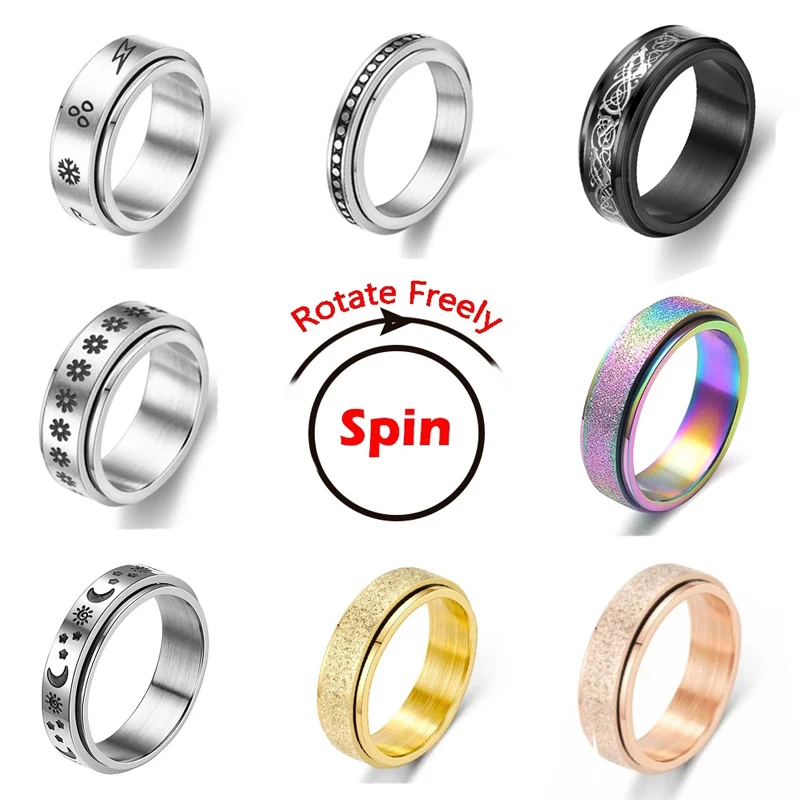 

Anxiety Ring For Women Men Moon Fidgets Rings 2021 Trend Punk Rings y2k Jewelry Rotate Stainless Steel Ring Anti Stress Gift