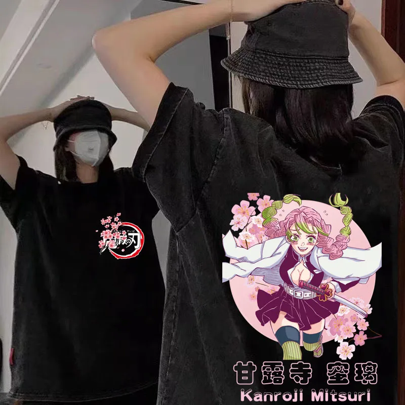 

Футболка Kimetsu No Yaiba с аниме Kanroji Mitsuri, футболка Харадзюку С рассекающим демонов, летняя женская футболка оверсайз с коротким рукавом