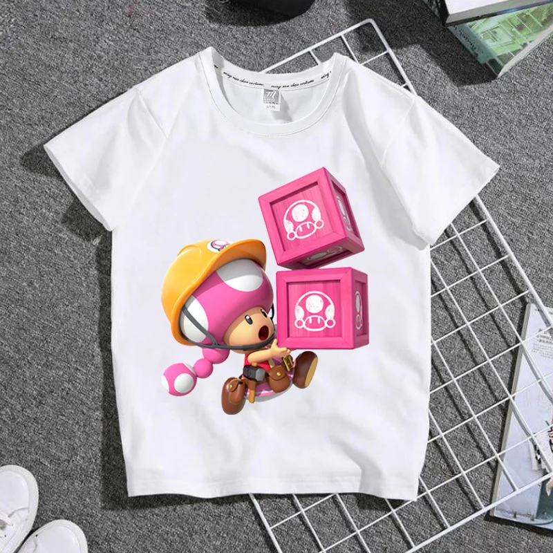 

Summer Super Mario Bros Short-sleeved T-shirt Anime Figures Mushroom Toad Mario Printed Kids Cartoon Short-sleeved T-shirt Tops