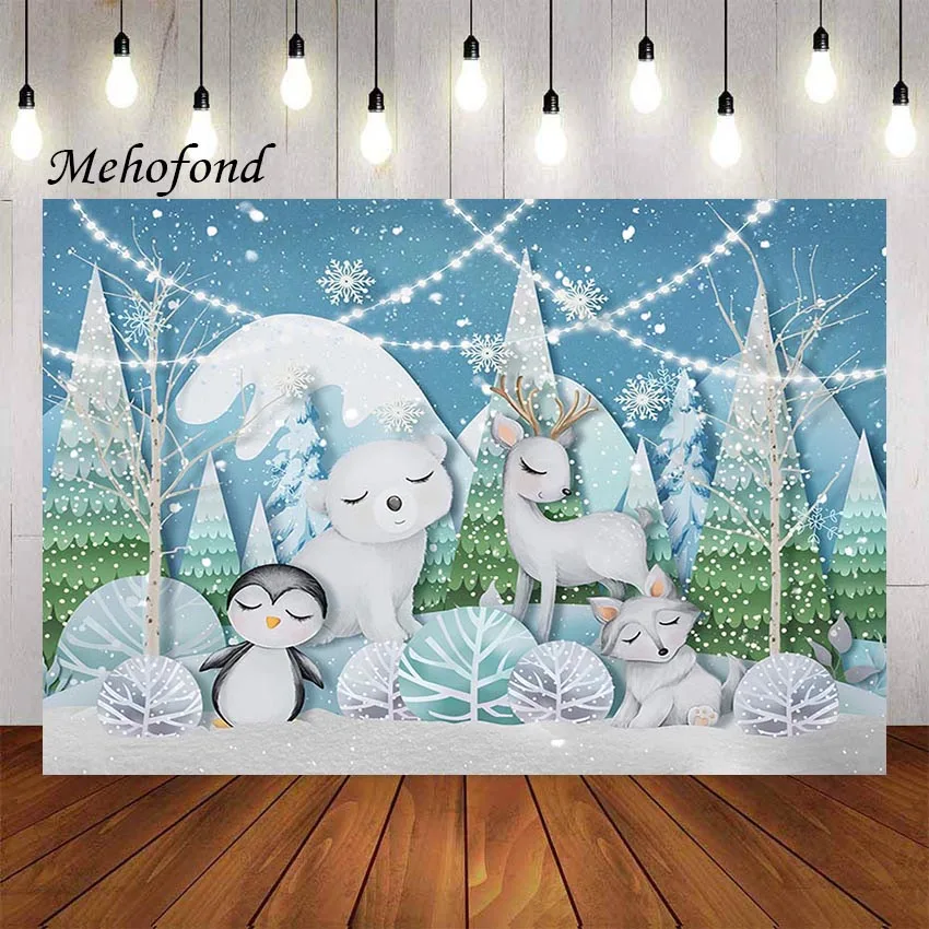 

Mehofond Photography Background Christmas Winter Snow Woodland Woodland Animals Kids Birthday Party Decor Backdrop Photo Studio