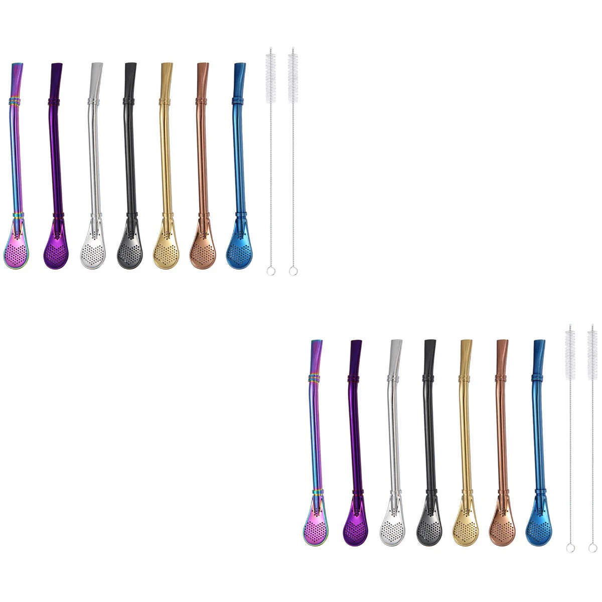 

2pcs 304 Stainless Steel Filter Straw Spoons Mixing Spoons for Bar (Assorted Color)