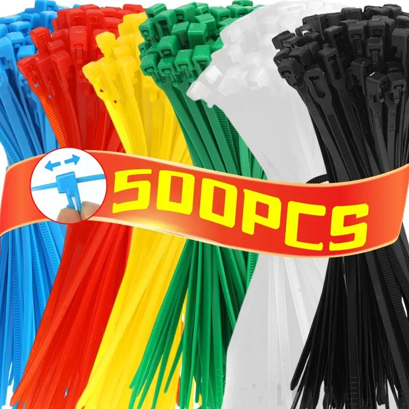 500/100 шт. съемные нейлоновые кабельные стяжки цветные свободные с узлом