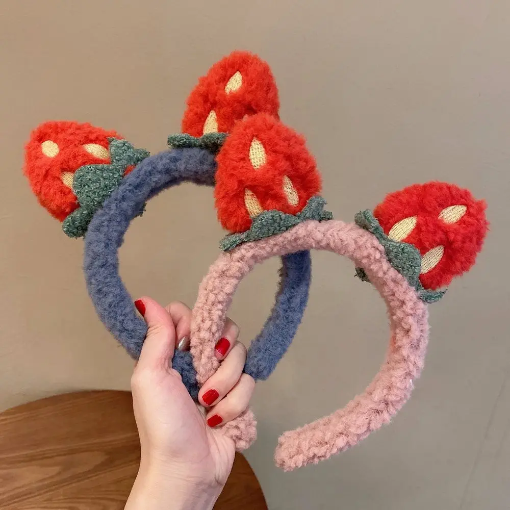 

Cute Width Makeup Wash Face Cloth Shower Strawberry Hairband Plush Hair Hoop Female Hair Wrap Korean Style Headband