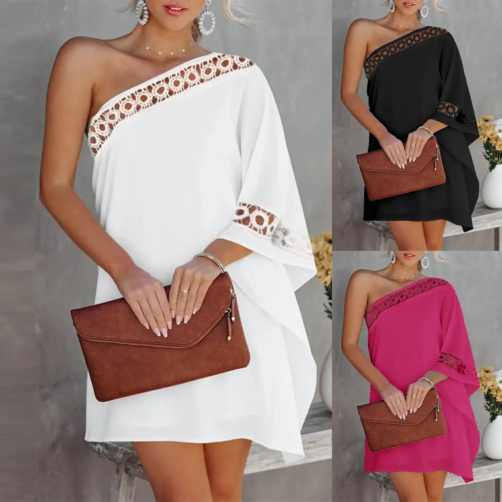 Pół rękawa damska na ramiączkach z wydrążonym nadrukiem Casual Daliy Mini sukienka bez pleców odkrytymi ramionami Kobieca letnia luźna