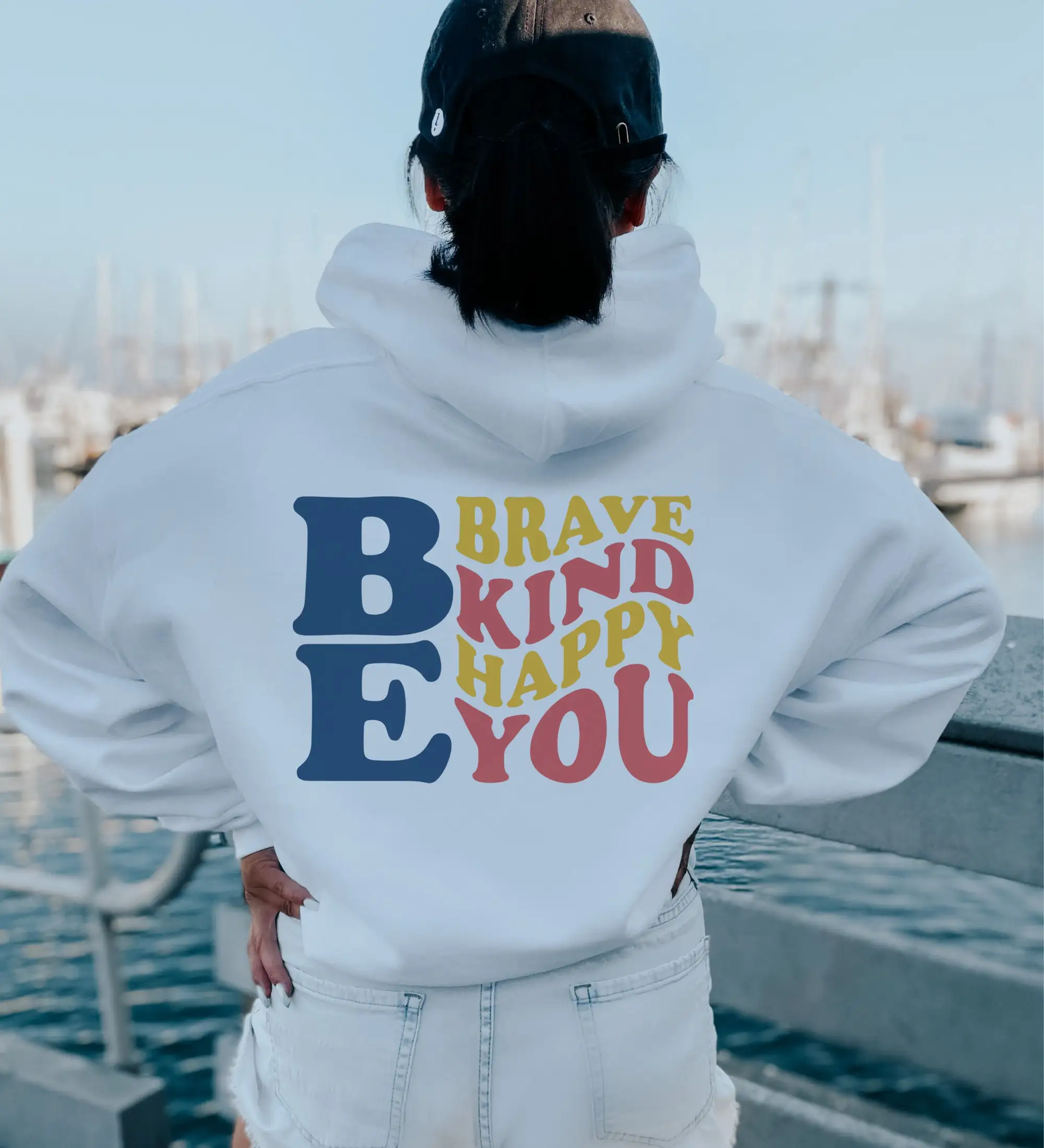 Be kind be brave be happy be you Aesthetic Trendy Hoodie Trendy Crewneck Christian Bible baptism pullovers cotton quote tops