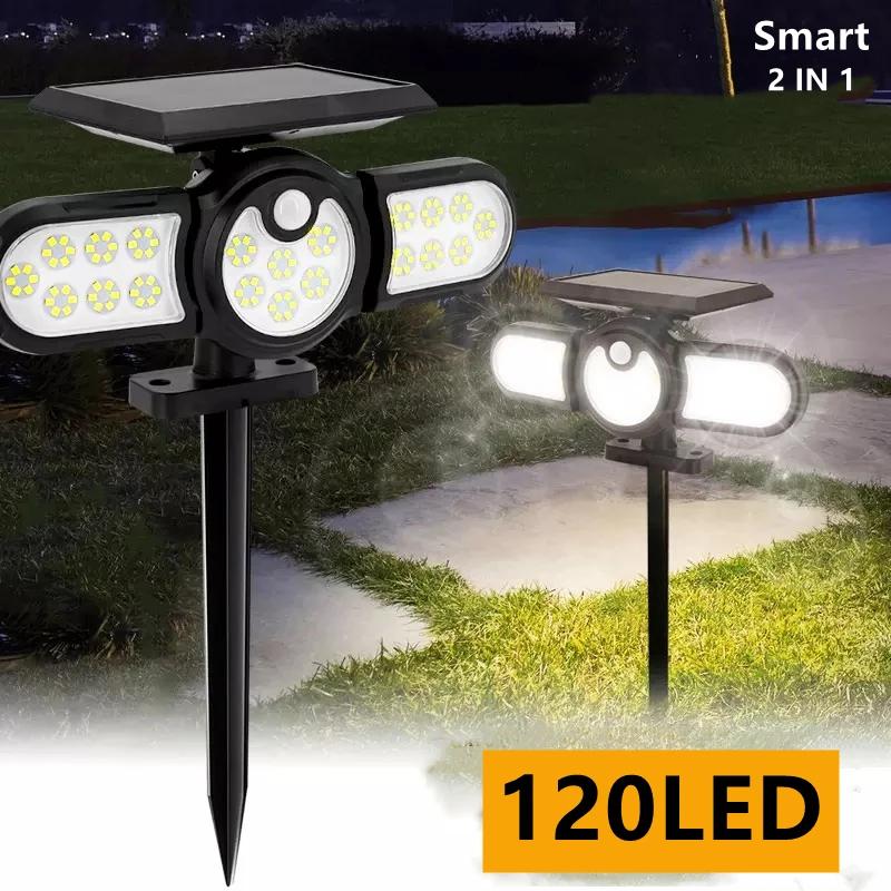 

120LED Smart Solar Led Light Outdoor Motion Sensor Garden Lamp Waterproof for Villa Yard Pavilion Lamps 2 IN 1 Solar Lawn Lights