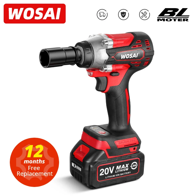 WOSAI MT-Series 340N.m Electric Impact Wrench 20V Brushless Wrench Socket Li-ion Battery Hand Drill Installation Power Tools