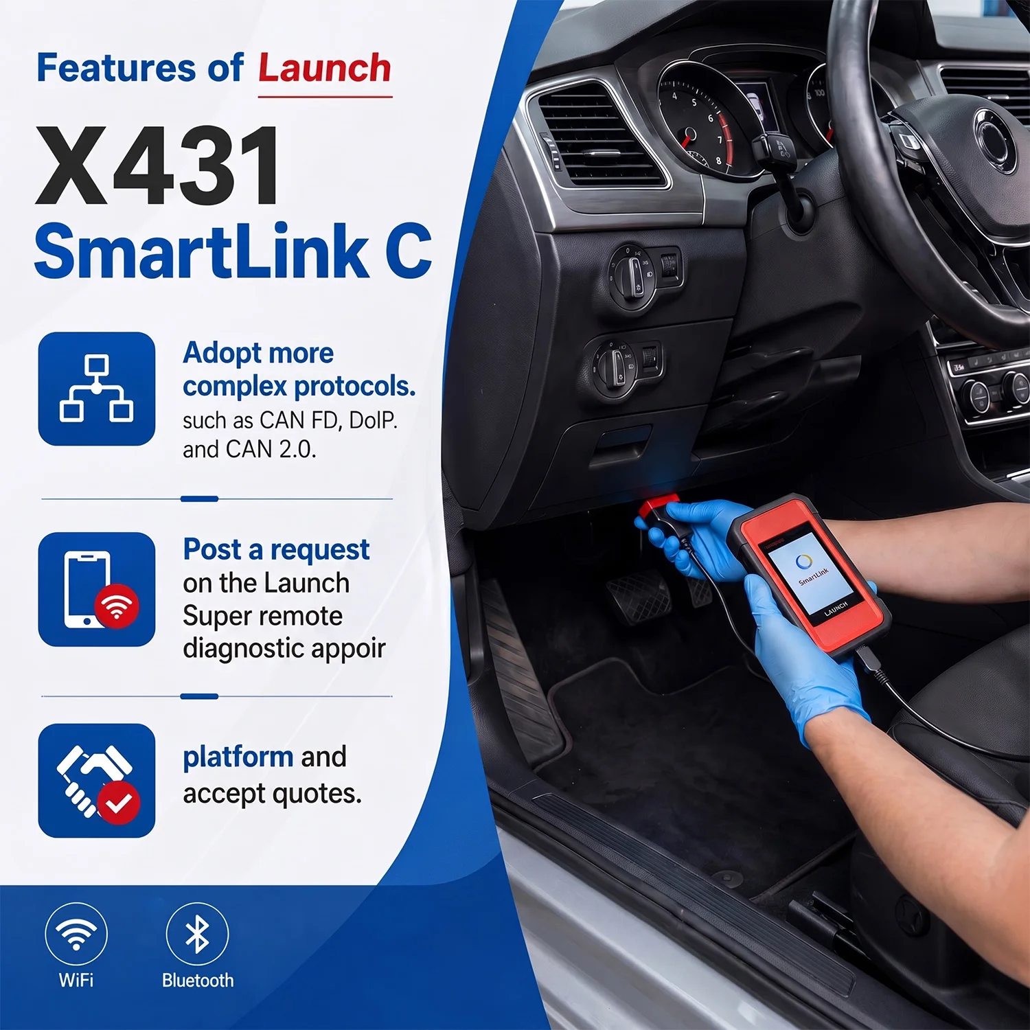 Фото Диагностический сканер LAUNCH X431 SmartLink C V2.0 для тяжелой техники с удаленной диагностикой – CAN FD DoIP J2534 VCI для легковых, грузовых и коммерческих автомобилей 12В 2 №5
