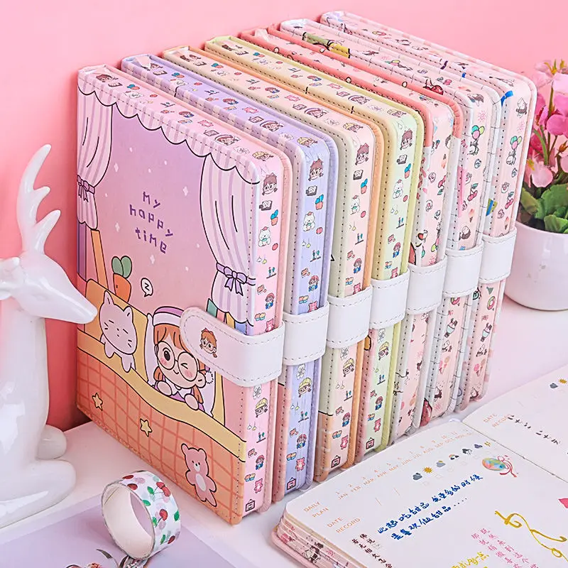 Lovely Girl's Account Book Hippo Small White Magnetic Button Simple Ins Wind Student Dream Little Fresh Girl Notebook