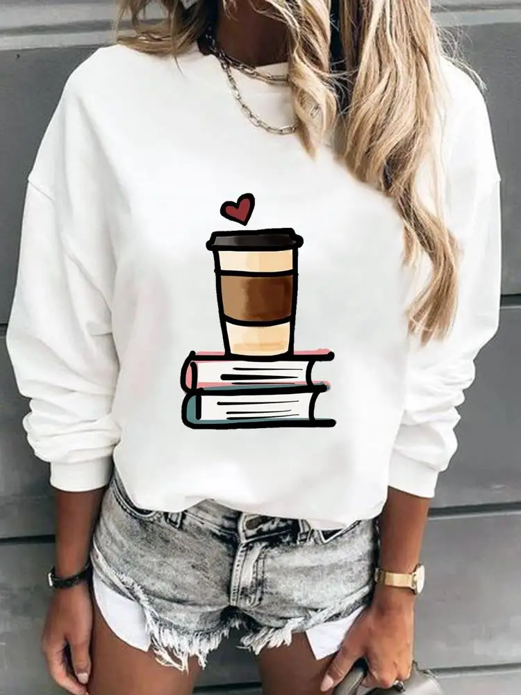 

Coffee Love Books Trend Sweatshirts Printing Graphic Autumn Spring Fall Pullovers For Women Top Female Casual Clothing