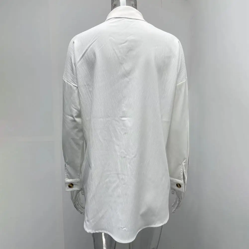 

Popular Women Shirt Single Breasted Loose Fit Anti-fade Solid Color Long Sleeve Women Shirt