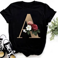 custom name letter combination fashion women t shirt flower letter font a b c d e f g short sleeve tops black t shirt clothing