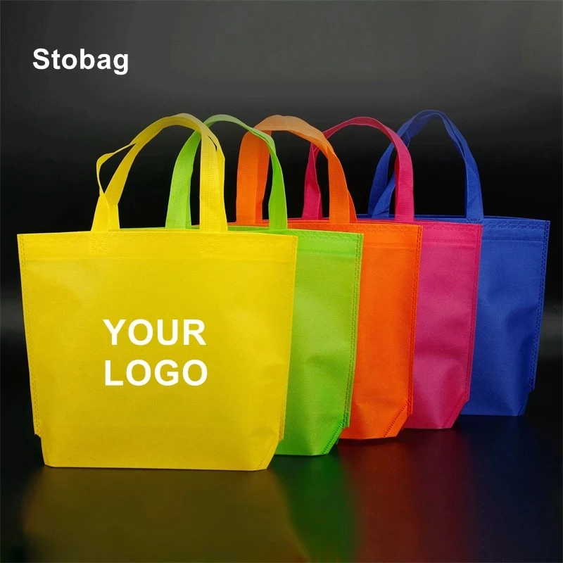 

StoBag 10pcs Non Woven Eco Shopping Tote Bags Fabric Canvas Reusable with Handle Gift Storage Pouches Custom Logo(Extra Fee)