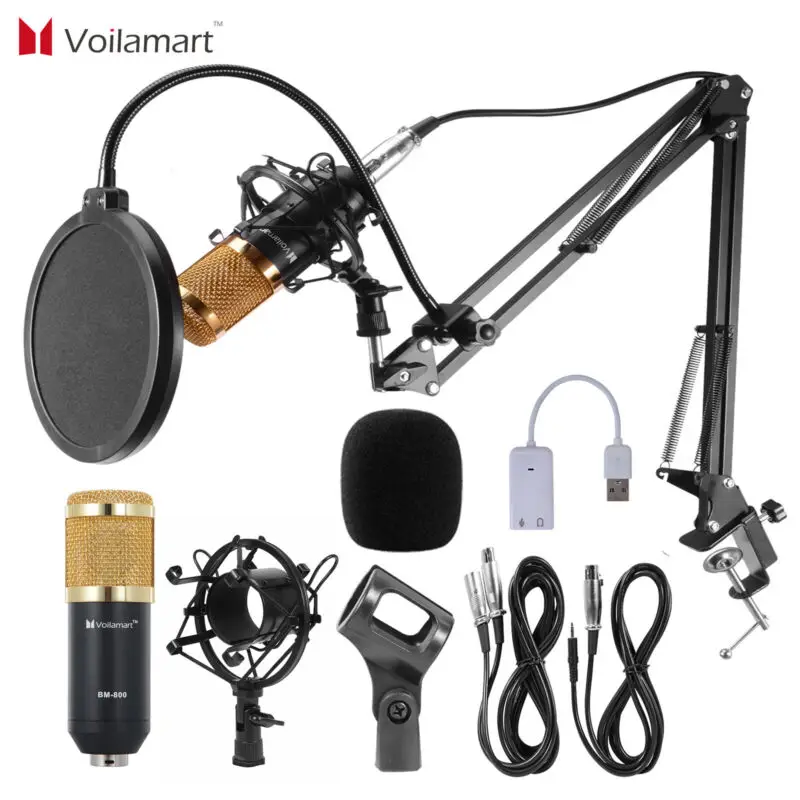 

BM 800 Professional Audio V8 Sound Card Set BM800 Mic Studio Condenser Microphone for Karaoke Podcast Recording Live Streaming