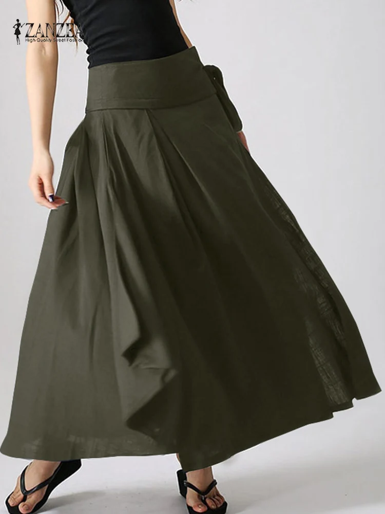 

Summer Long Skirts 2022 ZANZEA Fashion Women Elastic Waist Solid A-line Skirt Faldas Saia Casual Asymmetrical Skirt Beach Jupe
