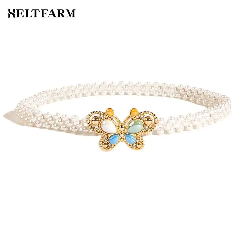 

1pcs Bridal Wedding Elastic Sash Dresses Accessories Women Elegant Pearls Belt Decorative Waistband Beaded Hook Waist Chain