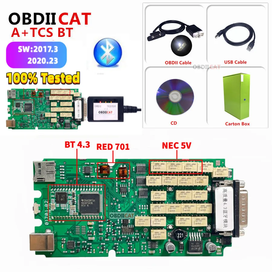 

OBDIICAT A + одноплатный мультидиапазон Bluetooth 2021.11 / 2020.23 Keygen TCS сканер OBD2 диагностический сканер для автомобиля и грузовика