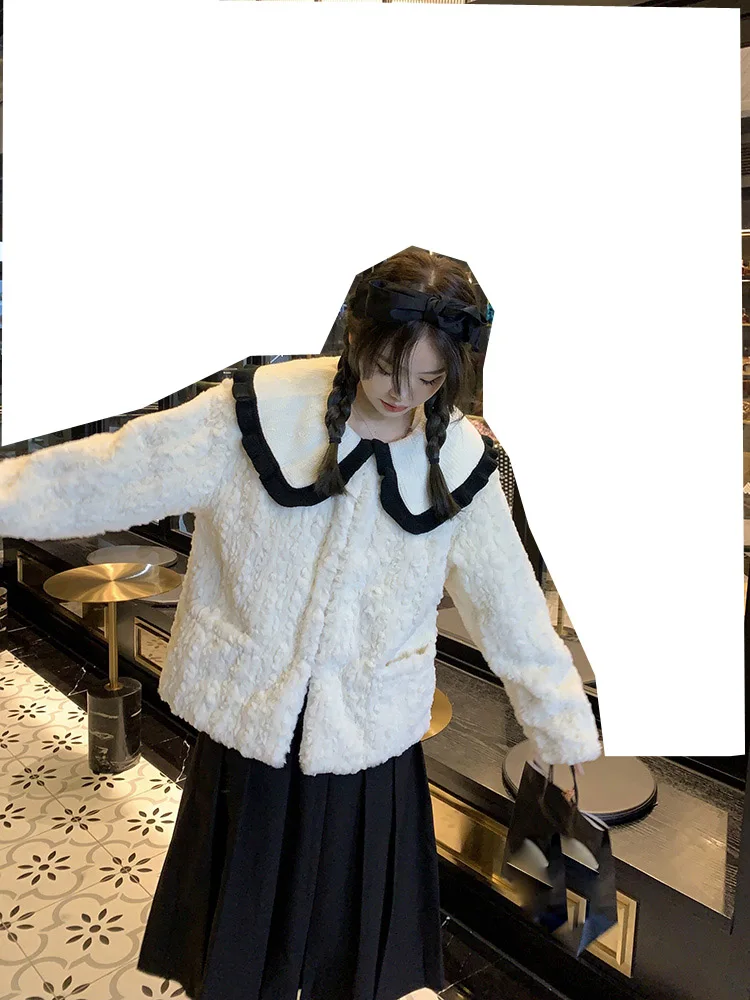 

2023 Women's Clothing Cute Lapels Faux Fur Coat Winter New 1027