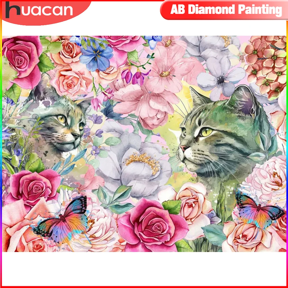 

HUACAN алмазная вышивка новая коллекция 2023 цветок роза полный квадрат/круглый дрель мозаика животное кошка домашний декор