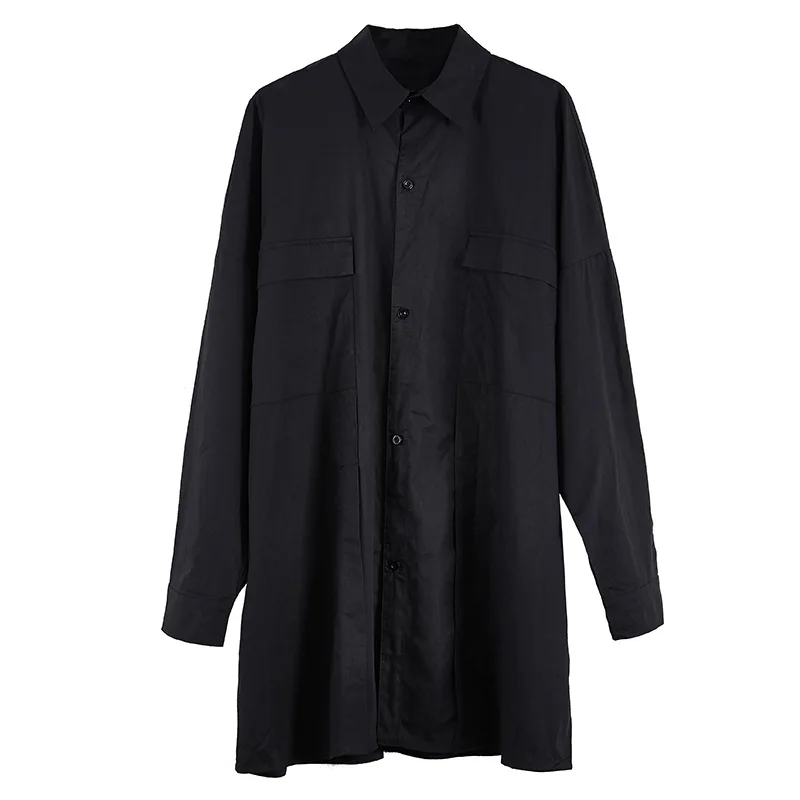 Dark Japanese Cardigan Shirt Casual Slit Men's Long-sleeved One-shoulder Loose Long Coat Fashion Mid-length Shirt