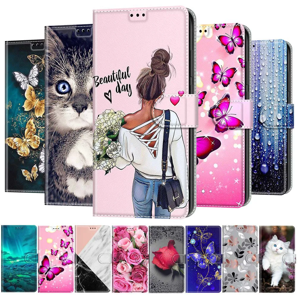 

Etui Flip Leather Phone Cases For Samsung Galaxy S22 Ultra S21 Plus S20 FE S10 S9 S8 S7 Luxury Flower Pattern Wallet Cover Etui