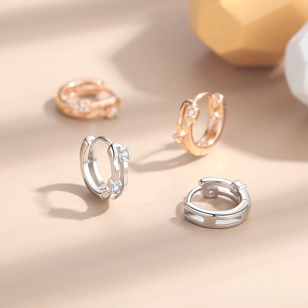 

Hollow Out Zircon Hoop Earrings 925 Sterling Silver Cubic Zirconia Small Hoops Earring S925 CZ White Rose Gold Plated Ear Rings