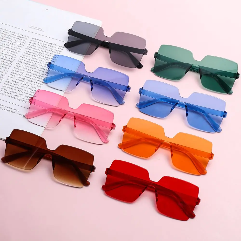 

Costume Trendy Transparent Candy Color Rimless Sunglasses for Women Square Sunglasses Eyewear