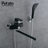 Potato Bathroom Shower Faucet Set Black White One Handle Cold And Hot Water Wall Mounted Bathtub Faucet Shower Head p2230-