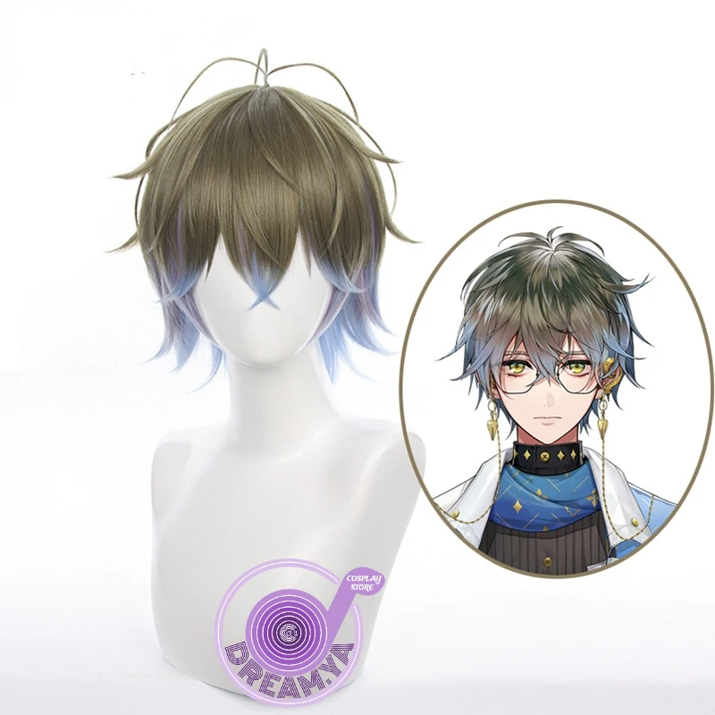 

LkeEveland Vtuber Cosplay Wig Brown Blue Mixed Short Synthetic Hair Heat Resistant Role Play Halloween Party Carnival + Wig Cap