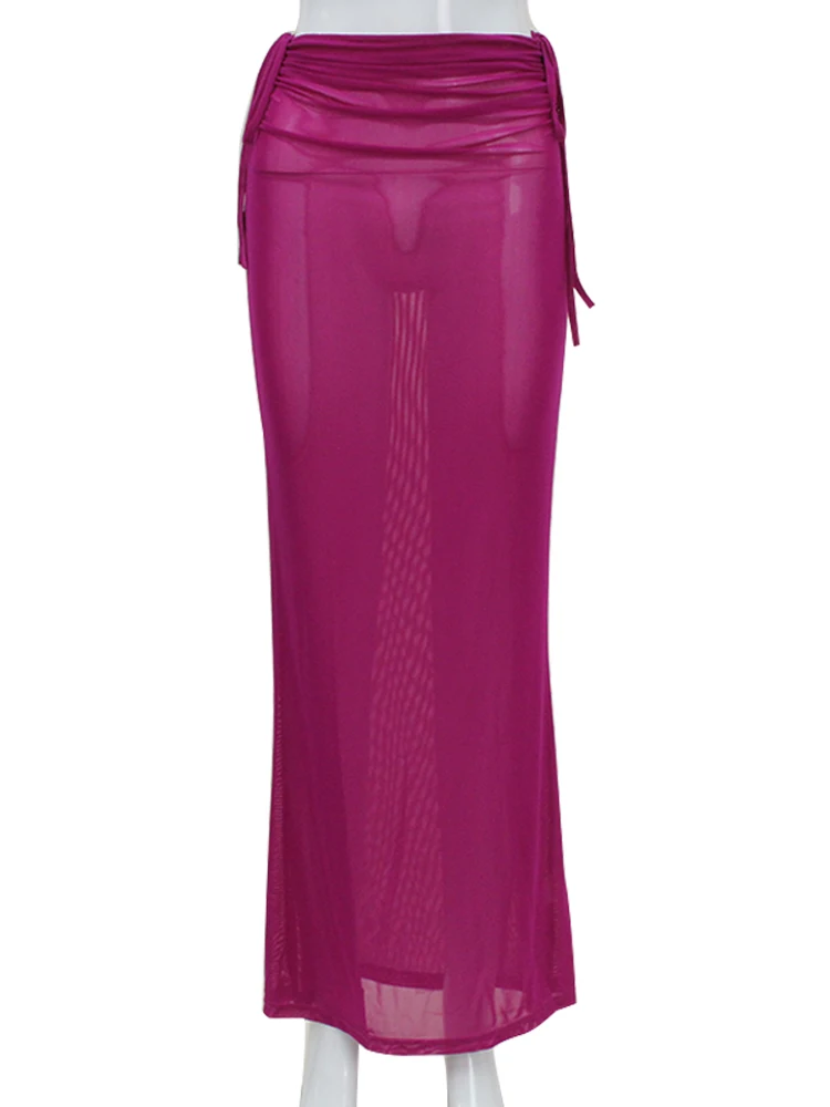 Модные однотонные Соблазнительные Клубные юбки макси Ahagaga Y2K уличная одежда