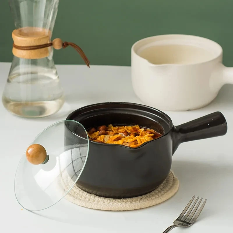 

Japanese-style Ceramic Milk Pot with Handle Soup Pot Small Casserole Can Open Fire Hot Milk Porridge Instant Noodle Pot Baby