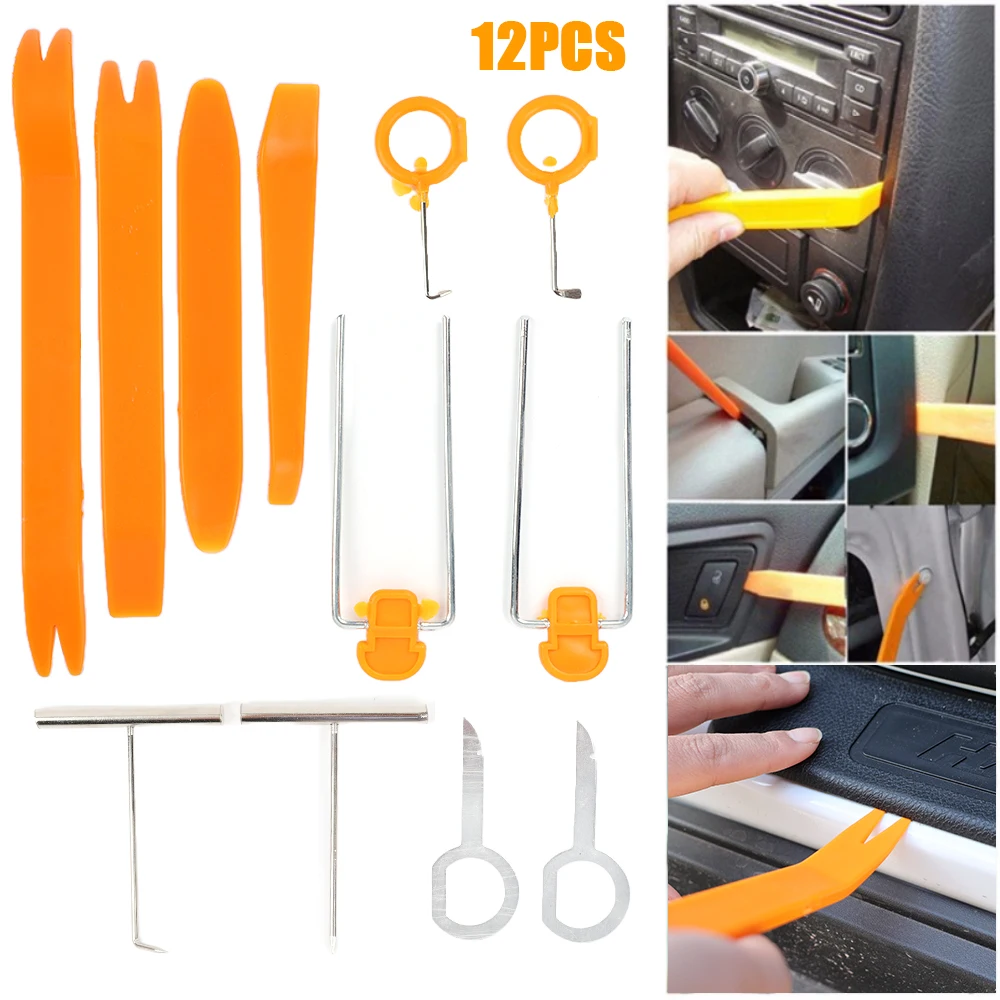 

12Pcs Set Car Hand Tool Car Audio Disassembly Tool Plastic Pry Bar Door Panel Disassembly Pry Panel Interior Clip Rocker Crowbar