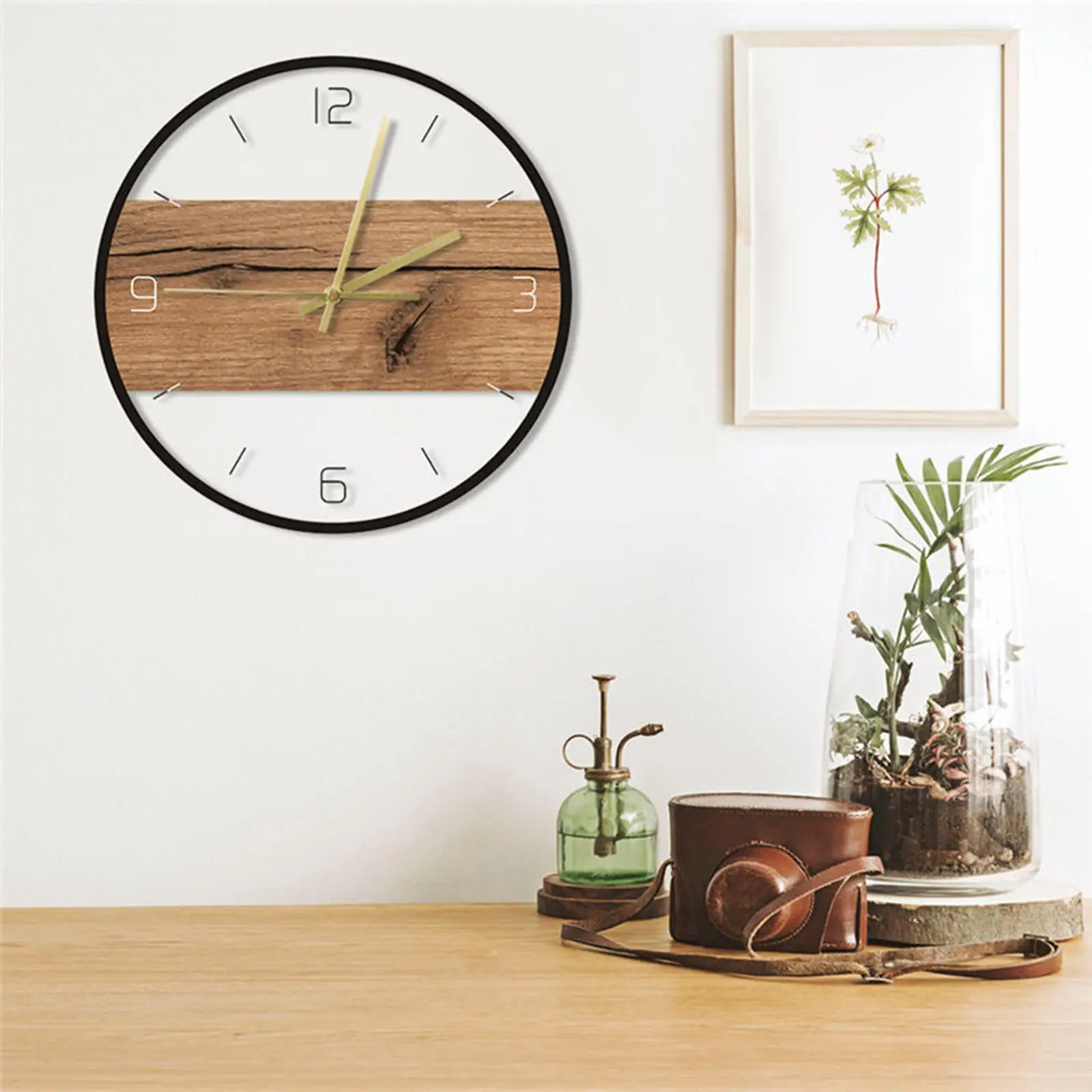 

Minimalist Wall Clock Wood Pattern 30cm Round Battery Operated for Home School Wall Hanging