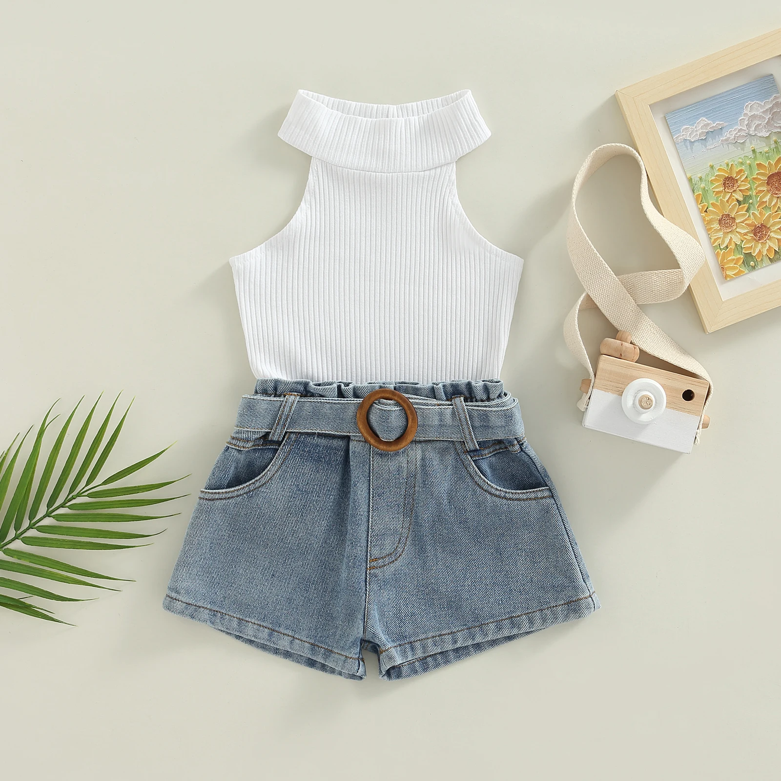 

Ma&Baby 1-6Y Toddler Kid Girls Clothes Set Knitted Sleeveless Crop Tops Jeans Denim Shorts Outfits Summer Children Clothing D01