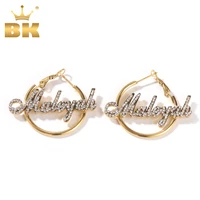 the bling king 30mm 100mm custom crystal name earrings iced out stone personalized letter big hoop earrings trendy women jewelry
