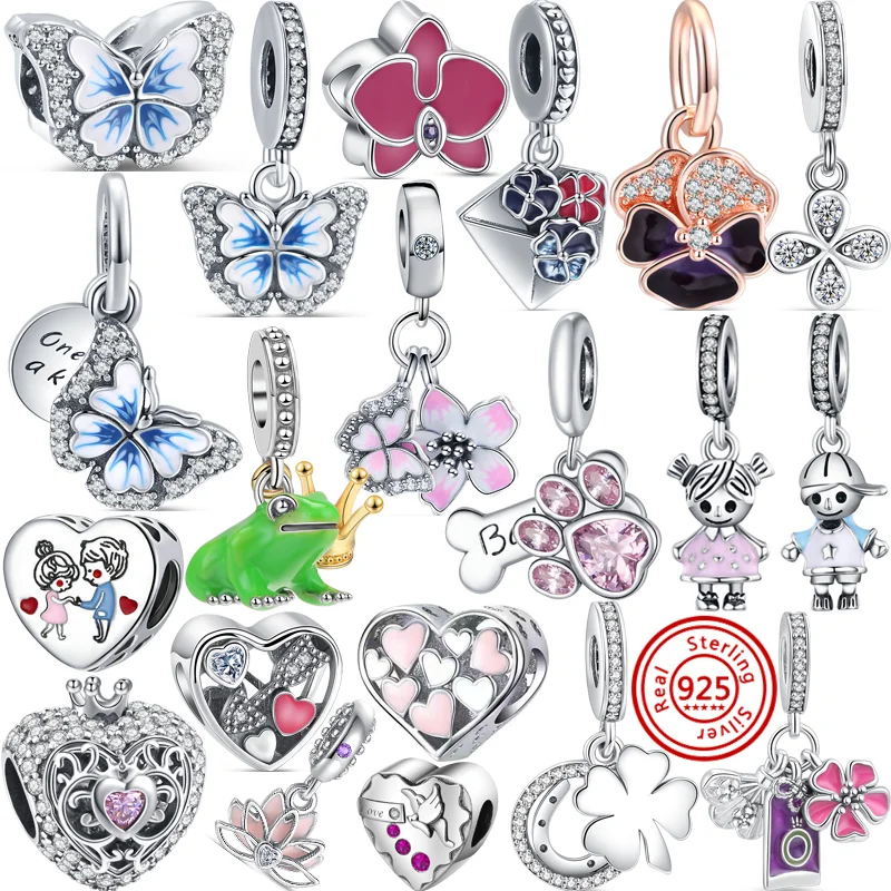 

New 925 Silver Butterfly Flower Envelope Clover Frog Crown Delicate Beads Fit Original Pandora Charms Bracelet Women DIY Jewelry