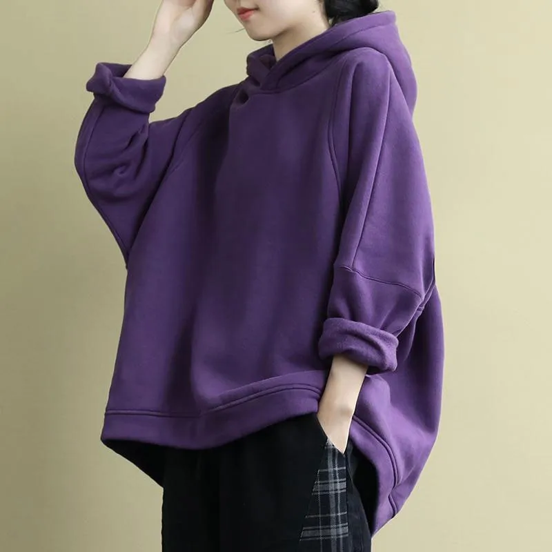 

Autumn New Arts Style Women Long Sleeve Loose Pullovers All-matched Casual Cotton Solid Hooded Hoodies Big Size Femme Tops V48