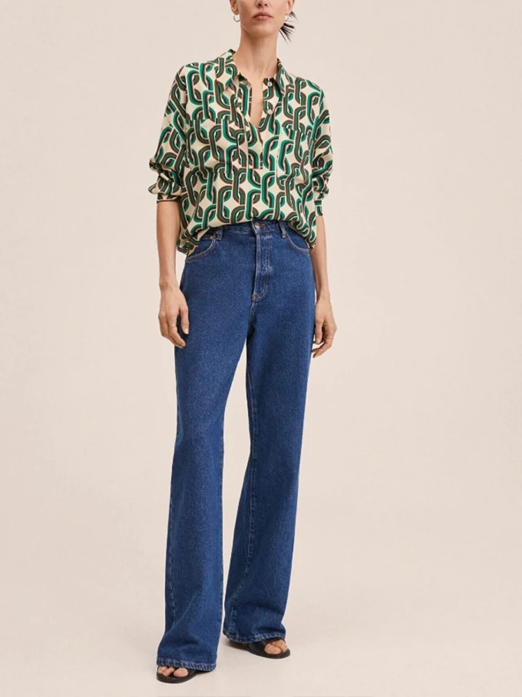 

Рубашка с длинным рукавом, однобортная свободная повседневная с принтом и двойными боковыми карманами, лето 2022