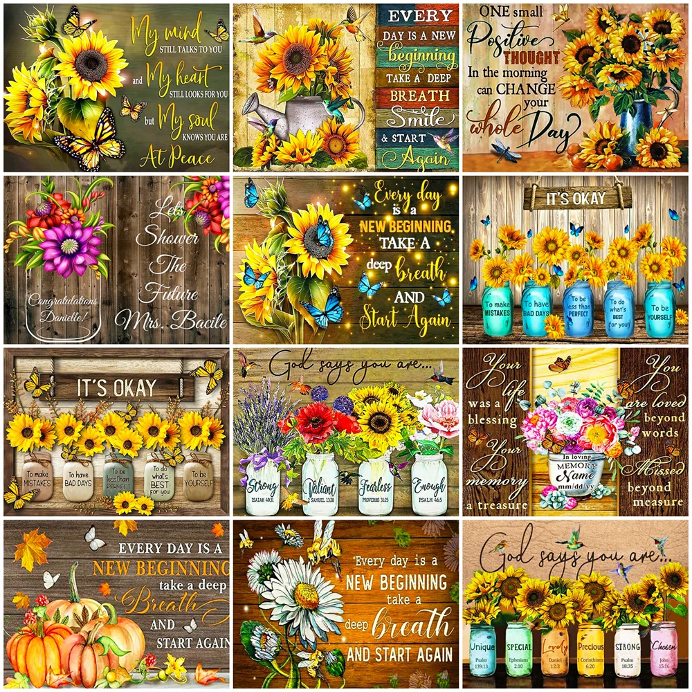 

5D DIY Diamond Painting Flower Sunflower Text Series Embroidery Mosaic Craft Picture Full Drill Cross Stitch Kit Home Decor Gift