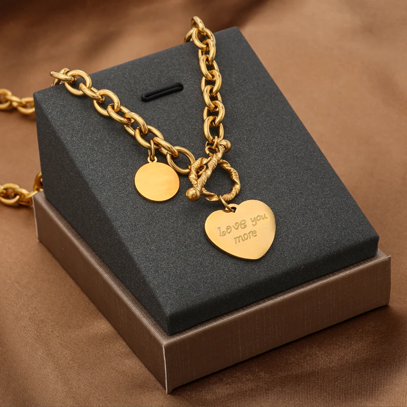 

Romantic Love You More Punk Gothic Clavicle Chain Heart Pendant Choker Necklace For Women Men 2022 Fashion Collar Jewelry Gift