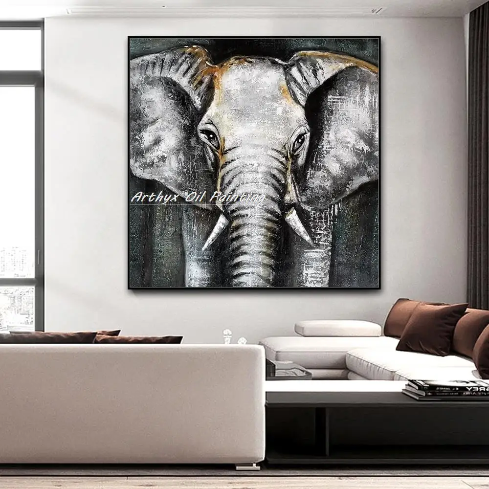

Arthyx Ручная роспись Слон животное масляная живопись на холсте абстрактный мультфильм поп-арт Современная Настенная картина для детской комнаты домашний декор
