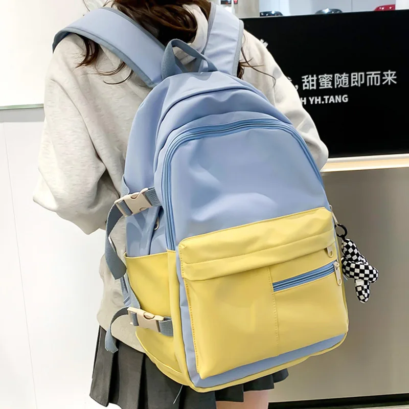 

Patchwork Color Women Backpack Large Capacity Female Multi-pocket Travel Bagpack Schoolbag for Teenage Girl Knapsack Mochila