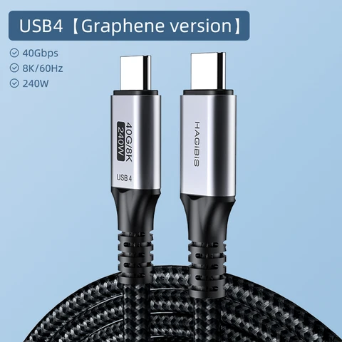 Хагбис USB 4 кабель 40 Гбит/с USB C к USB C 240 Вт Быстрая зарядка 8K 60 Гц видео Графен для Thunderbolt 3/4 ноутбука iPhone 15 Pro Max